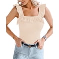 thumbnail image 1 of YOUI-GIFTS Womens Square Neck Ruffle Strap Ribbed Sleeveless Tank Tops Long Sleeve Bodysuits, 1 of 5