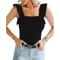 thumbnail image 1 of YOUI-GIFTS Womens Square Neck Ruffle Strap Ribbed Sleeveless Tank Tops Long Sleeve Bodysuits, 1 of 5