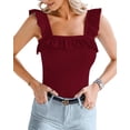 thumbnail image 1 of YOUI-GIFTS Womens Square Neck Ruffle Strap Ribbed Sleeveless Tank Tops Long Sleeve Bodysuits, 1 of 5