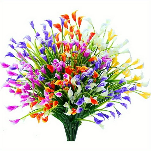 YOUJI Outdoor Artificial flowers 20 bunches of fake Kara Lilies UV Resistant artificial plastic Green Spring/Summer Flowers Manor Garden Home Outdoor Easter Decoration Mix colors