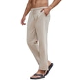 thumbnail image 1 of YOUJIOU Men's Cotton Linen Loose Pants Casual Drawstring Elastic Waist Beach Trousers, M, 1 of 7