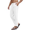 thumbnail image 1 of YOUJIOU Men's Cotton Linen Loose Pants Casual Drawstring Elastic Waist Beach Trousers, XL, 1 of 7
