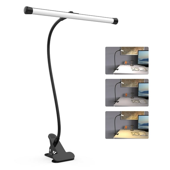 YOUKOYI LED Desk Lamp with Clamp, Flexible Gooseneck Arm Drafting Table Lamp, 10 Brightness Levels, 3 Color Modes, Can be Power by USB, 5W for Headboard, Workbench, Studio, Bedside Reading - Black