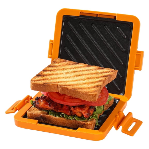 YOULEKANG Microwave Toastie Sandwich Nonstick Plate Panini Versatile Wireless Small Toaster, Toastie Safe in Microwave Oven, Dishwasher Safe, Fast Cooking for Breakfast, Snacks, Orange Y101