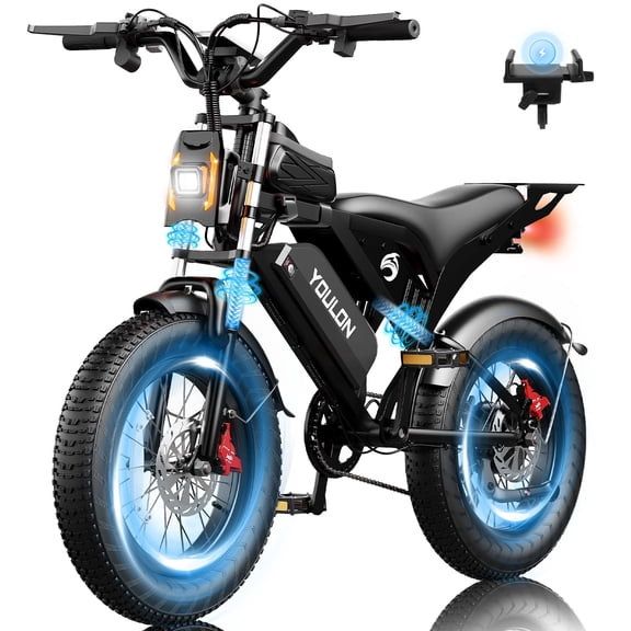 YOULON Electric Bike for Adults, 30MPH 1500W Peak Motor, 48V 15Ah, 60 Miles Long Range, 20" Fat Tire E-Mountain bike