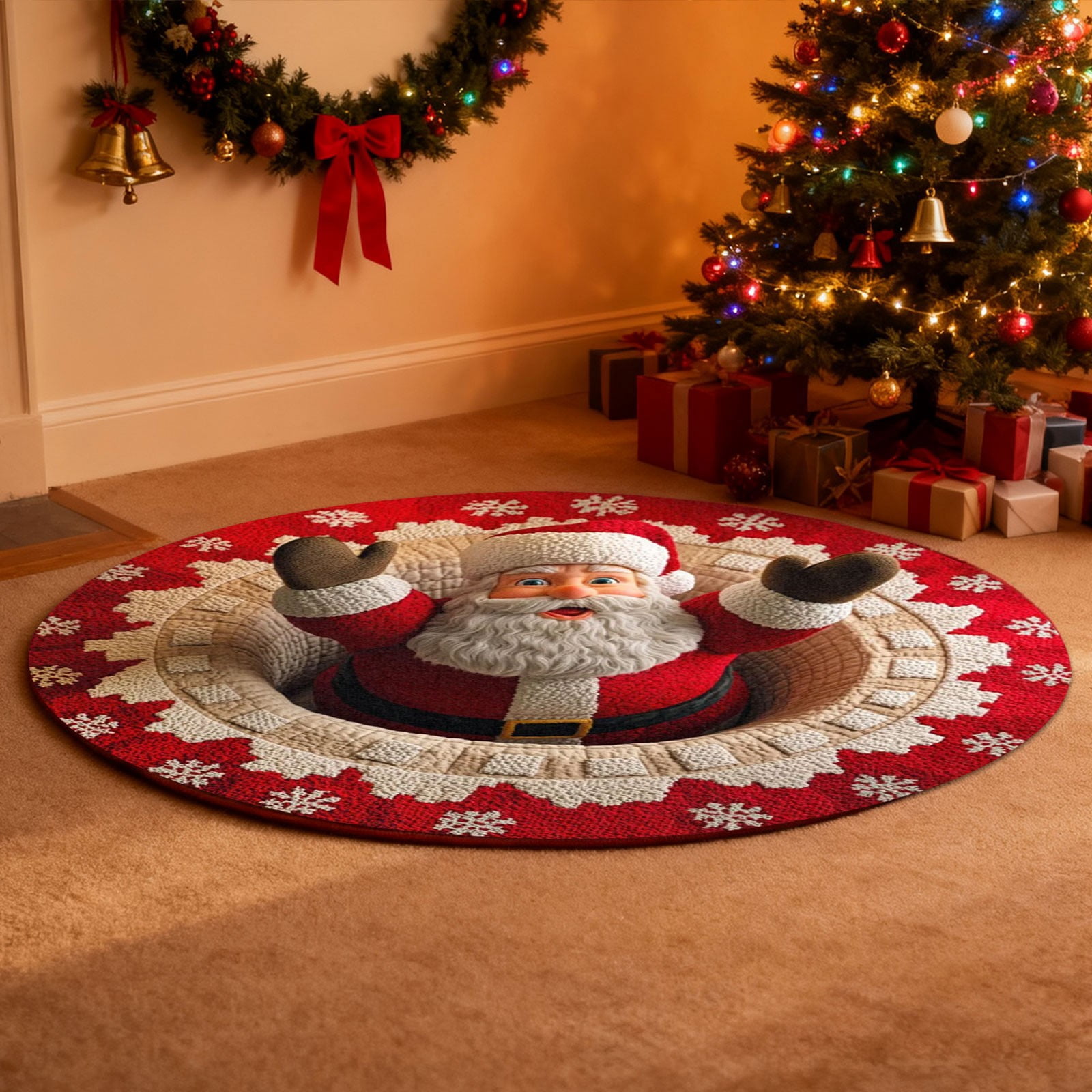 Xmas Tree Rug YOUMAI 3D Visual Christmas Themed Tree Skirt Rug Stereo Tree Hole ...