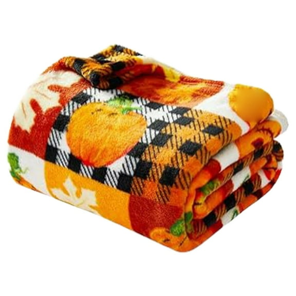 YOUMAI Halloween Fleece Throw Blanket Pumpkin Leaves Fall Plaid Blanket Soft Fuzzy Plush For Couch Sofa Or Bed Flannel Blanket For Children Adults Wife, 1PC, Multi-color