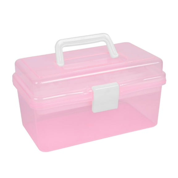 YOUMAI Portable Storage Box Blue Organizer With Removable Tray Multipurpose Tool Box For Sewing Supplies Crafts Home Office Travel Durable Handle Compartments Clear Lid Storage Case