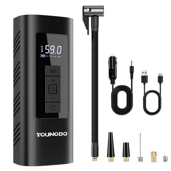 YOUNDO Tire Inflator Portable, 150 Psi Digital Pressure Gauge Air Compressor Rechargeable Tire Pump for Car Moto Bike Balls,6000mAh Automotive Shutoff Pump