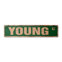 YOUNG Vintage Aluminum Street Sign Childrens Name Room Metal Sign rustic metal tin | Indoor/Outdoor |  24" Wide