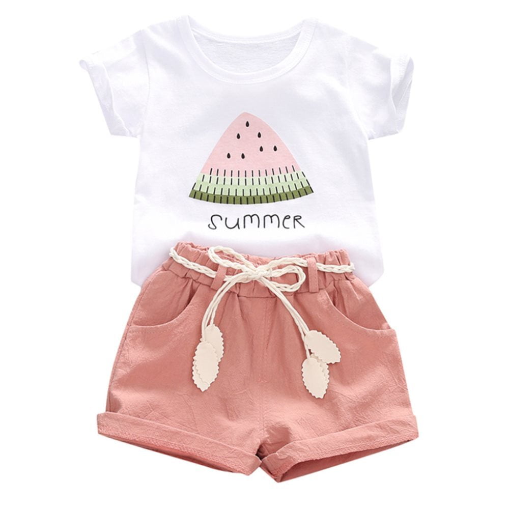 YOUNGER TREE Baby Girl Summer Short Set Female Cute T-Shirt Shorts 2pcs  Clothes Outfits 