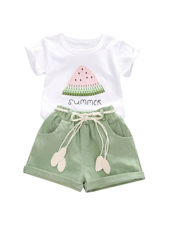 YOUNGER TREE Baby Girl Summer Short Set Female Cute T-Shirt Shorts 2pcs Clothes Outfits