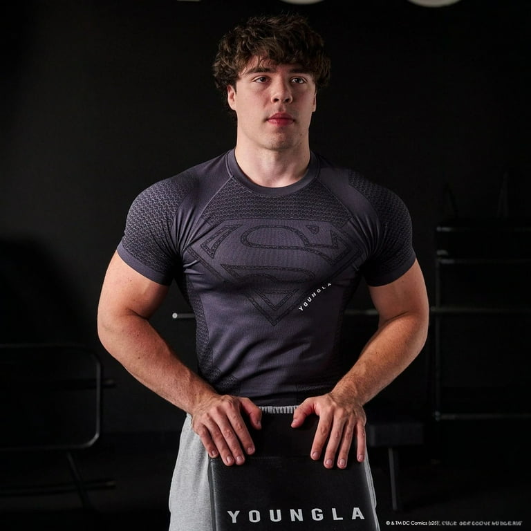 YOUNGLA Men's Compression Shirt Short Sleeve Elastic T-Shirt Gym