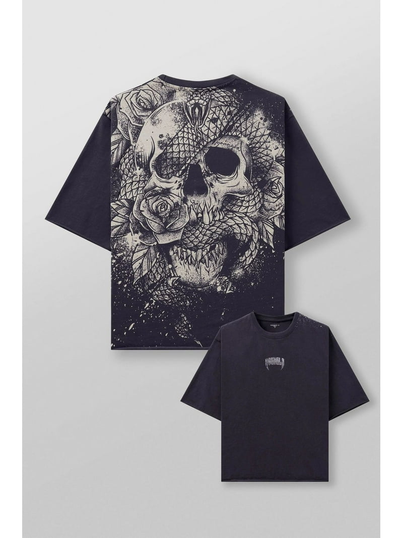 YOUNGLA Mens Rose Skull T-Shirt Crew Neck Short Sleeve Tee Vintage