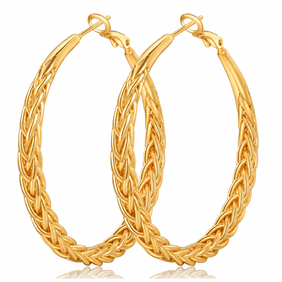 YOUNGYUE 14K Gold Plated Braided Hoop Earrings for Women, Woven Twist Round Hoops, 30/40/50mm