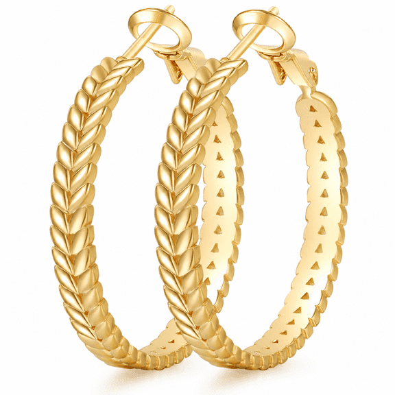 YEUOYEA 14K Gold Plated Hoop Earrings for Women Wheat Braided Textured Chunky Gold Hoops，30/40mm