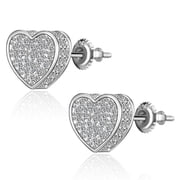 YEUOYEA Silver Plated Heart Stud Earring for Women,Silver Plated Post, Cubic Zirconia, Fashion Jewelry Gifts