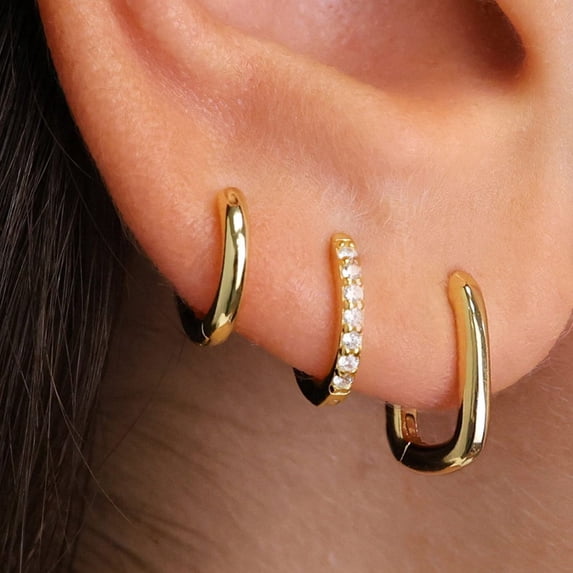 YEUOYEA 3 Pairs Small Gold Hoop Earrings Set for Women, 14K Gold Plated Hypoallergenic Dainty Cute Huggie Hoops, Jewelry Gift