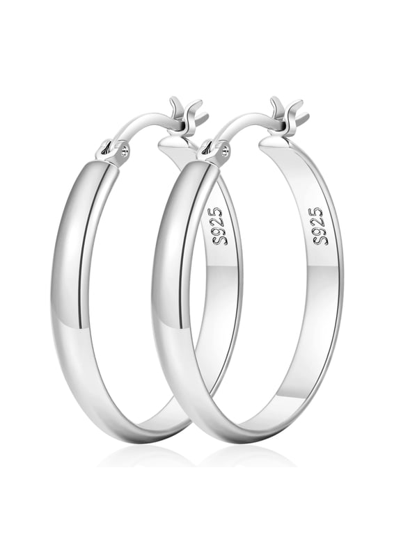 Silver Hoop Earrings for Women, Lightweight Hypoallergenic 925 Sterling Silver Hoop Earrings, 30MM