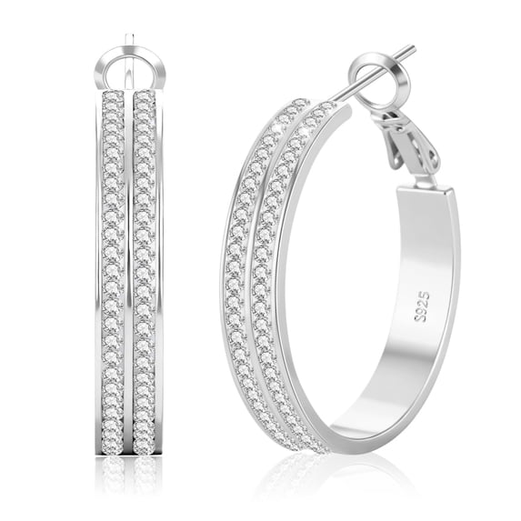 YEUOYEA Silver Plated Hoop Earrings for Women, Lightweight CZ Large Hoop Earrings, Jewelry Gift