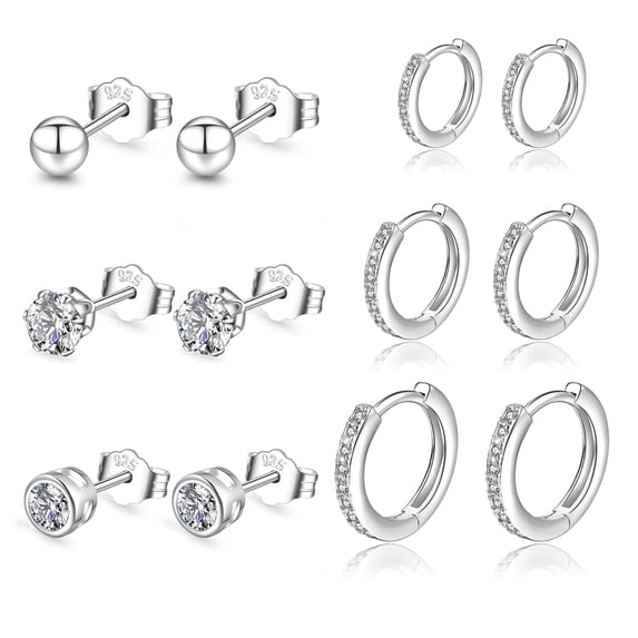 YEUOYEA 6 Pairs Stud Earrings for Women, Small Huggie Hoop S925 Sterling Silver Post Hypoallergenic Earring Sets, Jewelry Gifts
