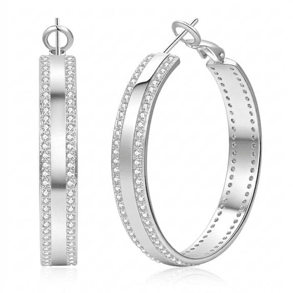 YOUNGYUE Silver Plated Hoop Earrings for Women, 50mm Hypoallergenic Thick Silver Hoops with Cubic Zirconia