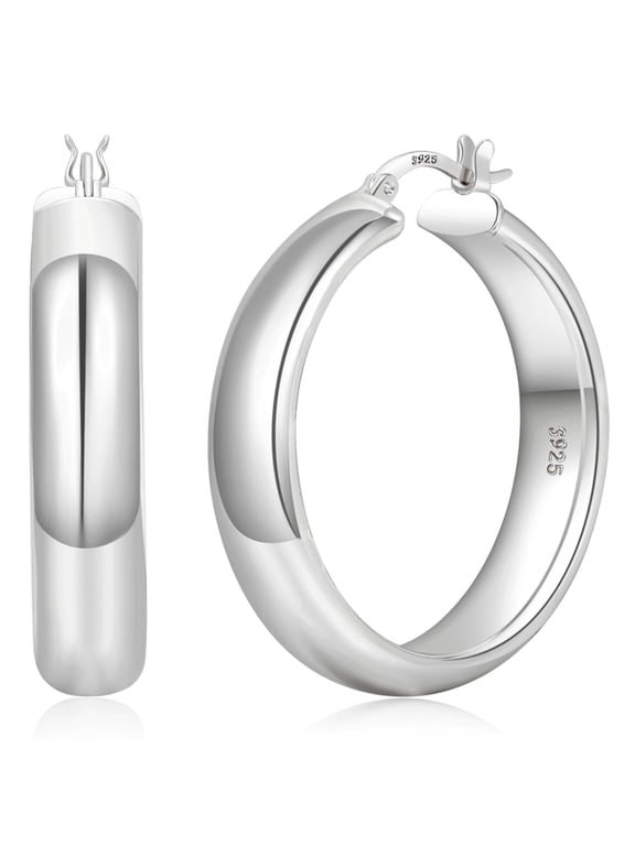 Chunky Gold Hoop Earrings for Women, S925 Sterling Silver Lightweight Big Hoop Earrings for Women