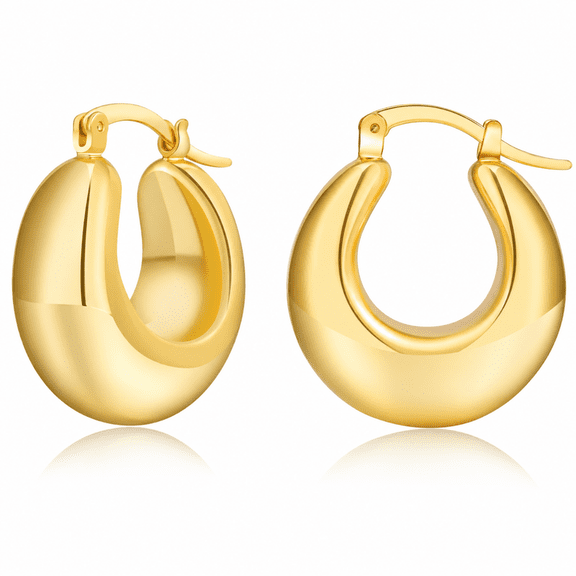 YOUNGYUE Chunky Gold Plated Oval Hoop Earrings for Women, Hypoallergenic Lightweight Hoops, 25/28/30/38/40mm