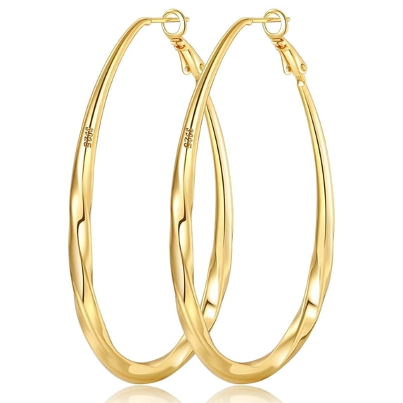 YOUNGYUE 14K Gold Plated Hoop Earrings for Women, Hypoallergenic Oval Hoop Earring, Trendy Gifts