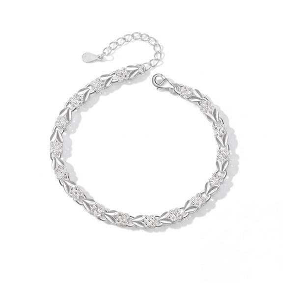 YOUNGYUE Silver plated Bracelet for women, Leaf & Flower Inlaid Design Adjustable Link Bracelet, Hypoallergenic Fashion Jewelry for Birthday Anniversary Gift