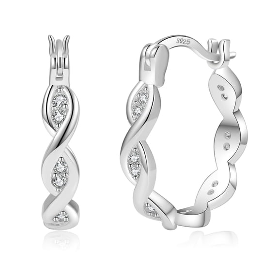 YEUOYEA Sterling Silver Hoop Earrings for Women, Hypoallergenic Lightweight Twisted Silver Hoops, Cubic Zirconia