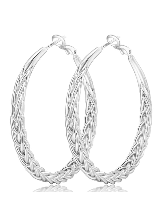 Silver Hoop Earrings for Women, Hypoallergenic Lightweight Large Thick Twisted Hoops, 30MM