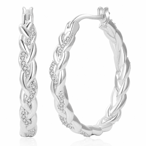 YOUNGYUE Silver Hoop Earrings for Women, Hypoallergenic Large Twisted Hoop Earrings, Cubic Zirconia