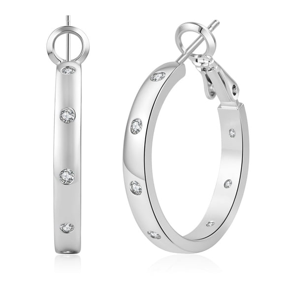 YOUNGYUE Silver Plated CZ Hoop Earrings for Women, Hypoallergenic Rhinestone Earrings, Jewelry Gifts,25-70mm