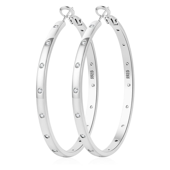 YOUNGYUE Silver Plated CZ Hoop Earrings for Women, Hypoallergenic Rhinestone Earrings, Jewelry Gifts,70mm