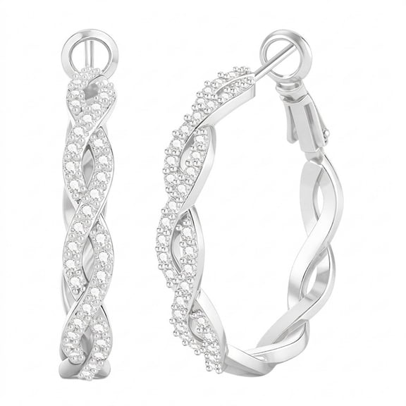 YOUNGYUE Silver Plated Hoop Earring for Women, Hypoallergenic Large Rhinestone Twisted Hoops, Jewelry Gifts