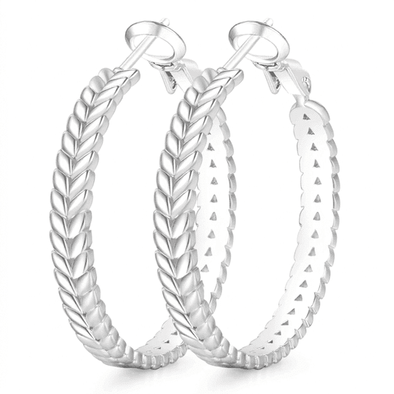 YOUNGYUE Silver Plated Hoop Earrings for Women, Lightweight Hypoallergenic 40mm Braided Leaf Large Hoop Earrings Gift