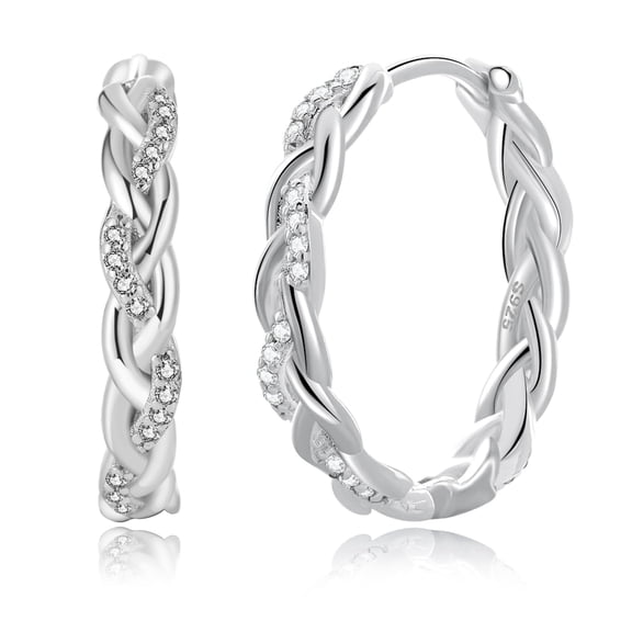 YOUNGYUE Sterling Silver Hoop Earrings for Women, Hypoallergenic Small CZ Twisted Lightweight Earrings, 15mm