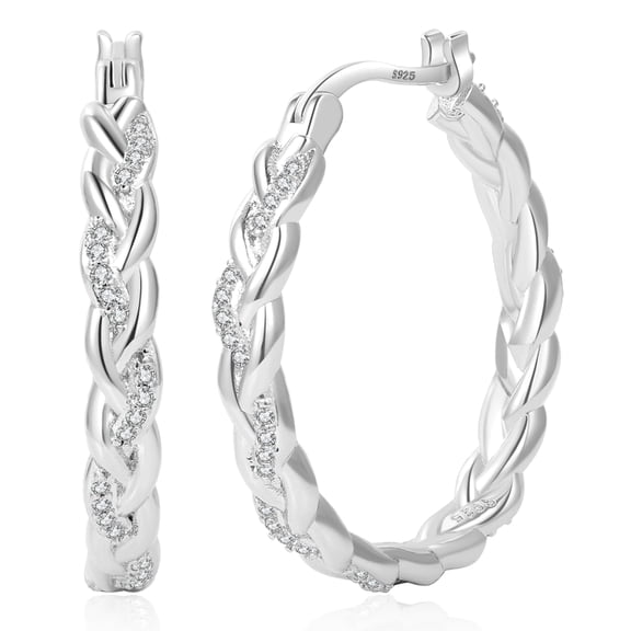 YOUNGYUE Sterling Silver Hoop Earrings for Women Twisted Hypoallergenic Hoop Earrings with Cubic Zirconia