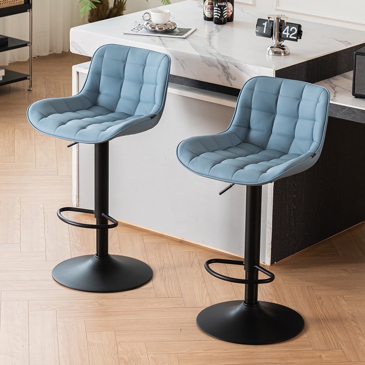YOUNIKE Adjustable Bar Stools Set of with Soft Cushion Swivel