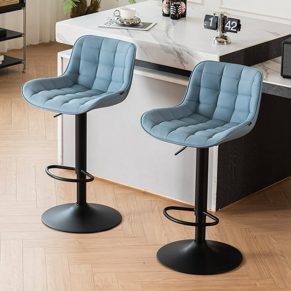 YOUNIKE Adjustable Bar Stools Set of 2 with Soft Cushion Swivel Counter Bar Chairs,Blue