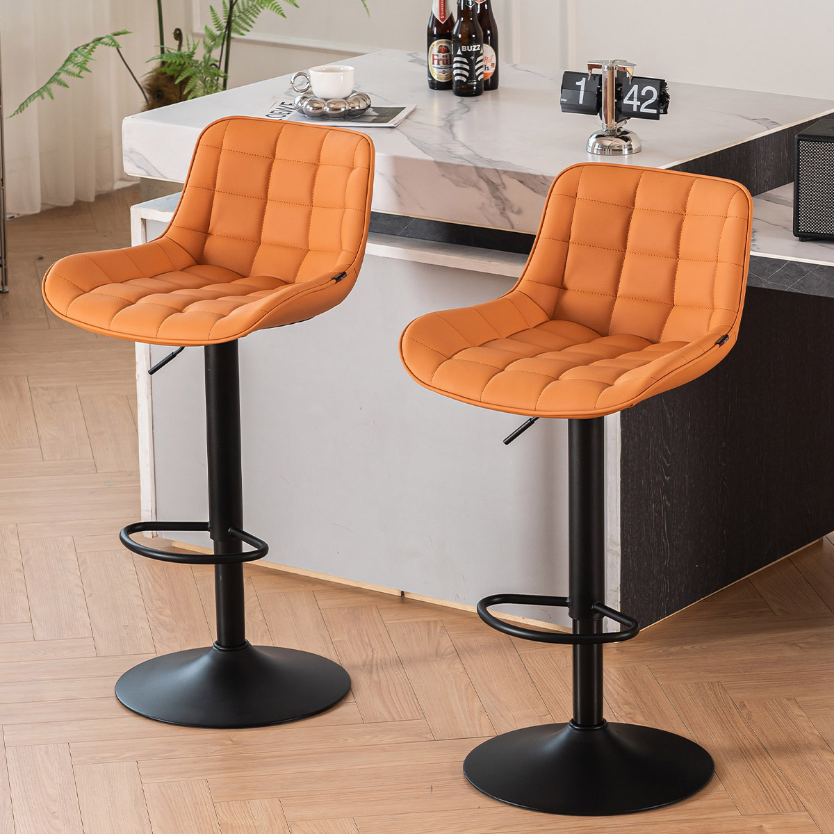 YOUNIKE Adjustable Bar Stools Set of 2 with Soft Cushion Swivel Counter