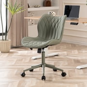 YOUNIKE Armless Office Chair, Faux Leather Desk Chair with Wheels, Upholstered Task Chair, High Back Swivel Rolling Chair, Height Adjustable, Olive Green Same-Colored Bottom