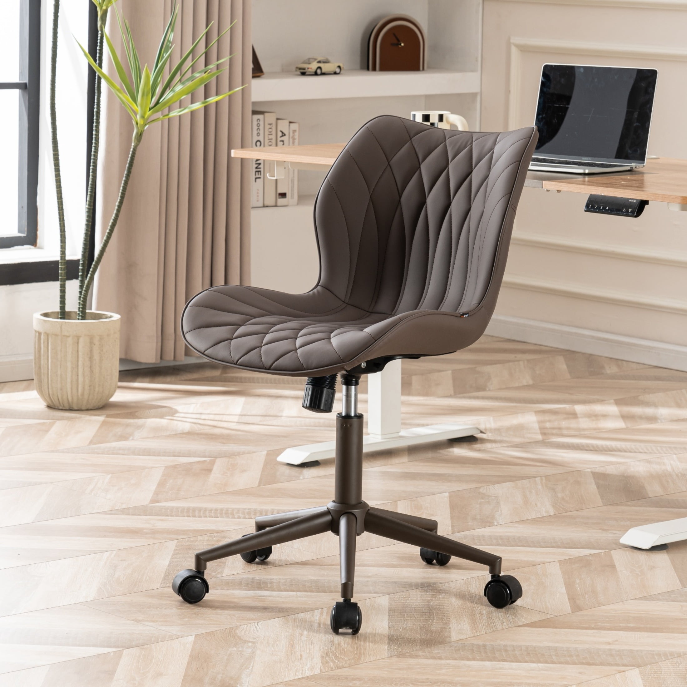 YOUNIKE Armless Office Chair, Faux Leather Desk Chair with Wheels
