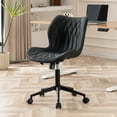 thumbnail image 1 of YOUNIKE Armless Office Chair, Faux Leather Desk Chair with Wheels, Upholstered Task Chair, High Back Swivel Rolling Chair, Height Adjustable, Black, 1 of 14
