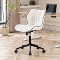 thumbnail image 1 of YOUNIKE Armless Office Chair, Faux Leather Desk Chair with Wheels, Upholstered Task Chair, High Back Swivel Rolling Chair, Height Adjustable, White, 1 of 14