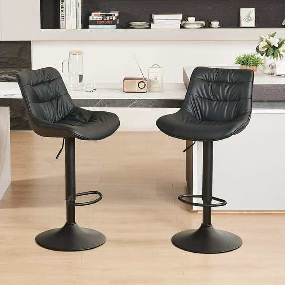 YOUNIKE Bar Stool, Set of 2, Modern Comfortable PU Leather Chair, Faux Leather High Upholstered Bar Stool, 32.3 Inches Tall, Armless with Backrest, Metal Legs, Black