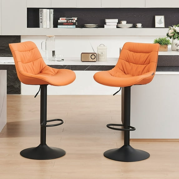YOUNIKE Bar Stool, Set of 2, Modern Comfortable PU Leather Chair, Faux Leather High Upholstered Bar Stool, 32.3 Inches Tall, Armless with Backrest, Metal Legs, Camel