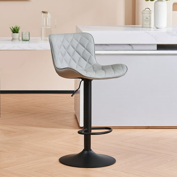 YOUNIKE Bar Stools 1 Pcs Faux Leather Padded Swivel Kitchen Counter Barstools, Gray