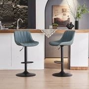 YOUNIKE Bar Stools Set of 2, Swivel Upholstered Barstools, Adjustable Height Counter Stools, Faux Leather Padded Bar Chairs, Metal Frame, Grayish Green